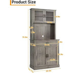 Armario alto para despensa - Armarios de almacenamiento de cocina con soporte para microondas, puertas de cristal estriado, cajón, estantes ajustables - Perfecto para comedores