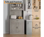 Armario alto para despensa - Armarios de almacenamiento de cocina con soporte para microondas, puertas de cristal estriado, cajón, estantes ajustables - Perfecto para comedores