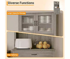 Armario alto para despensa - Armarios de almacenamiento de cocina con soporte para microondas, puertas de cristal estriado, cajón, estantes ajustables - Perfecto para comedores