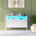 Cómoda para dormitorio con luces LED y tomas de corriente, mueble de TV con 4 cajones