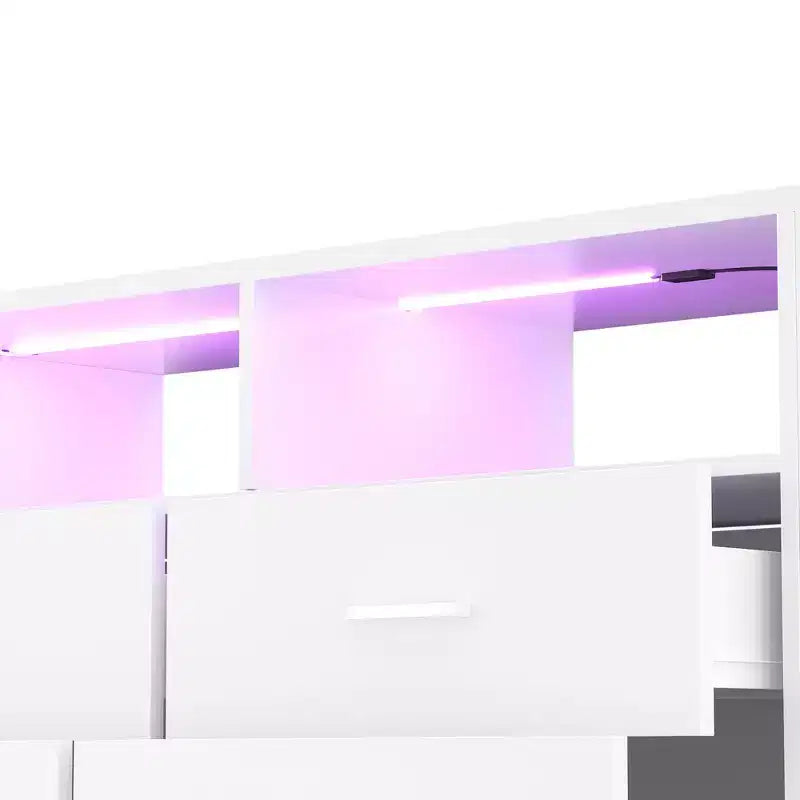 Cómoda para dormitorio con luces LED y tomas de corriente, mueble de TV con 4 cajones