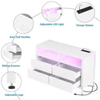 Cómoda para dormitorio con luces LED y tomas de corriente, mueble de TV con 4 cajones