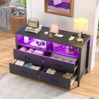 Cómoda para dormitorio con luces LED y tomas de corriente, mueble de TV con 4 cajones