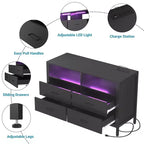 Cómoda para dormitorio con luces LED y tomas de corriente, mueble de TV con 4 cajones