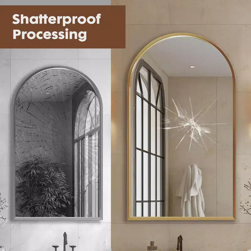 Espejo de baño de pared arqueado de 20x30 pulgadas con marco de metal para baño y dormitorio