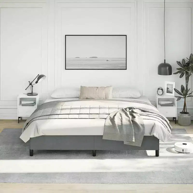 Marco de cama de tela de poliéster gris oscuro, madera contrachapada, madera de ingeniería King