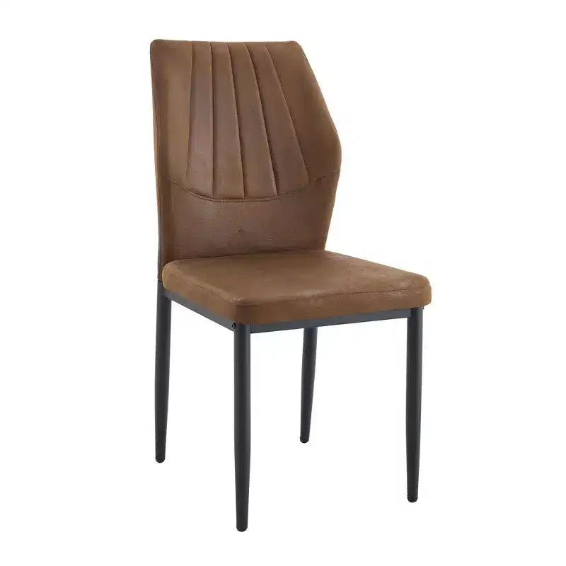 Juego de 4 sillas de comedor de polipiel con patas metálicas y asiento acolchado, marrón