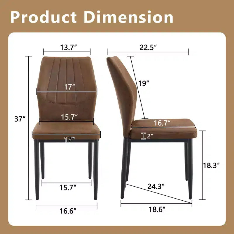 Juego de 4 sillas de comedor de polipiel con patas metálicas y asiento acolchado, marrón