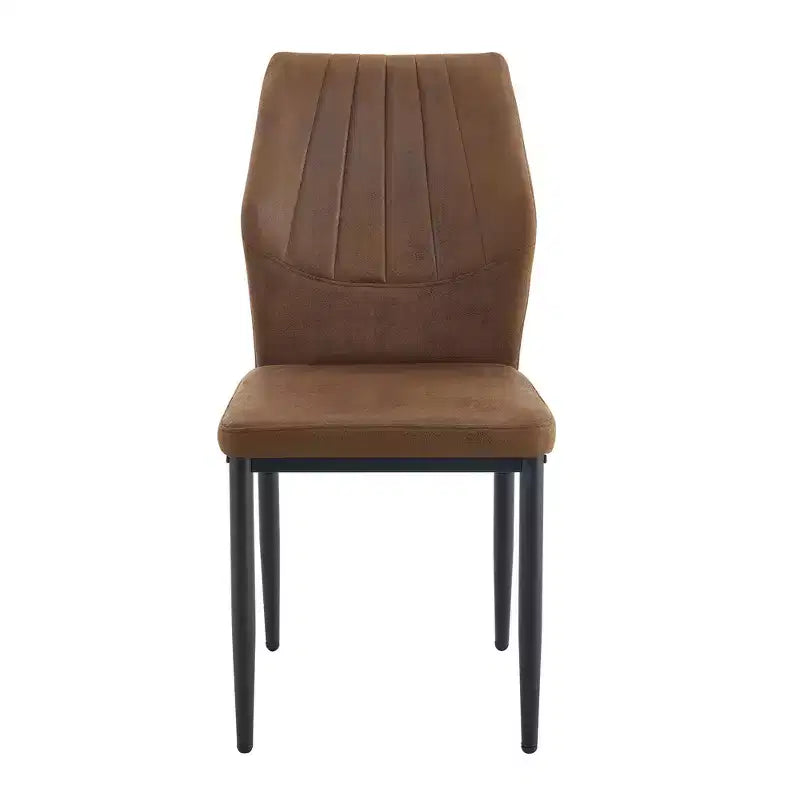 Juego de 4 sillas de comedor de polipiel con patas metálicas y asiento acolchado, marrón