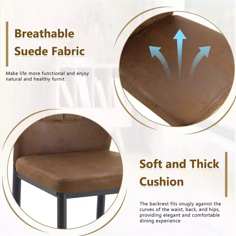 Juego de 4 sillas de comedor de polipiel con patas metálicas y asiento acolchado, marrón