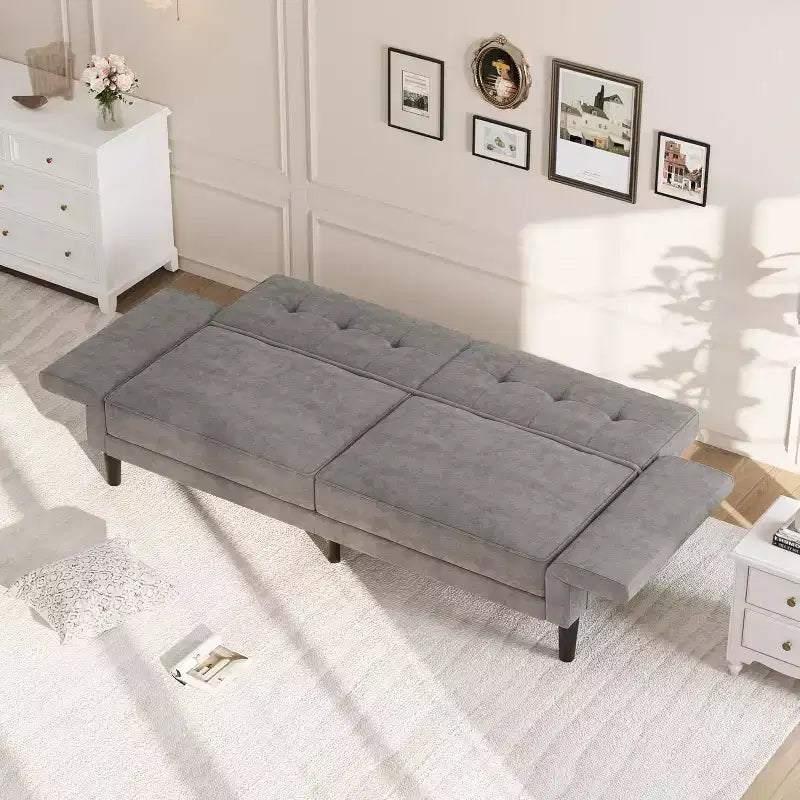 Sofá Cama Futón con Respaldo y Apoyabrazos Ajustables, Sofá Cama Convertible para Sala de Estar y Dormitorio