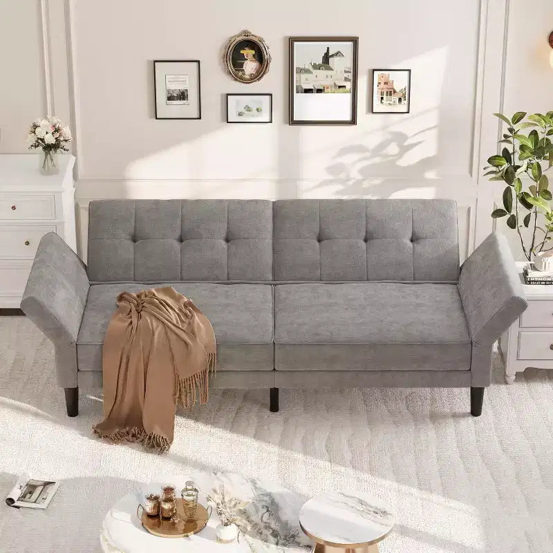 Sofá Cama Futón con Respaldo y Apoyabrazos Ajustables, Sofá Cama Convertible para Sala de Estar y Dormitorio