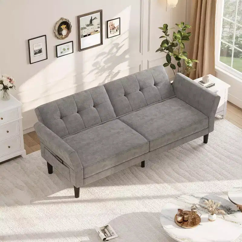 Sofá Cama Futón con Respaldo y Apoyabrazos Ajustables, Sofá Cama Convertible para Sala de Estar y Dormitorio