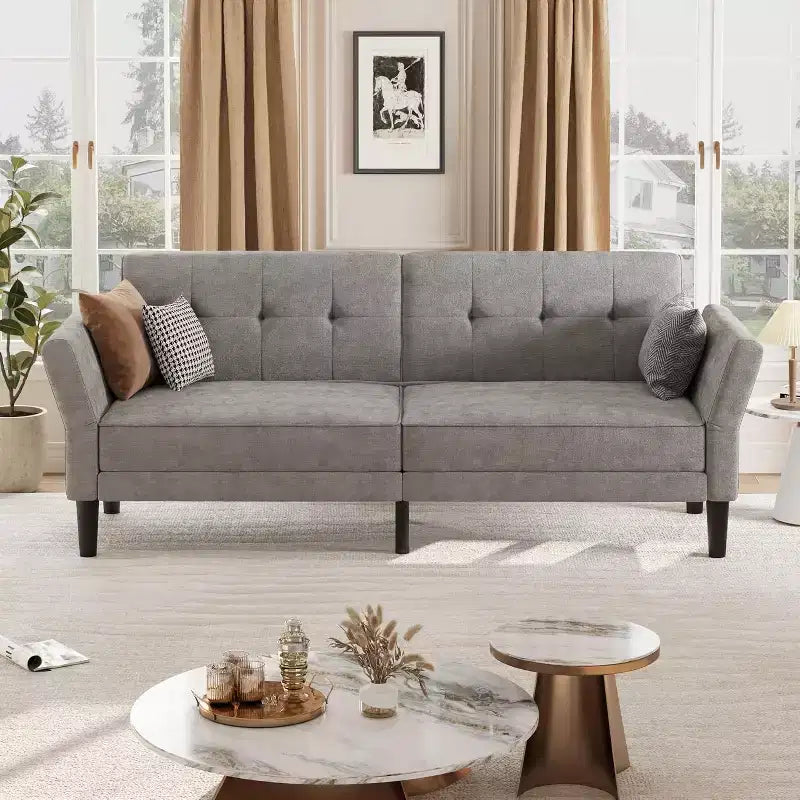Sofá Cama Futón con Respaldo y Apoyabrazos Ajustables, Sofá Cama Convertible para Sala de Estar y Dormitorio
