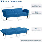 Sofá Cama Futón con Respaldo y Apoyabrazos Ajustables, Sofá Cama Convertible para Sala de Estar y Dormitorio