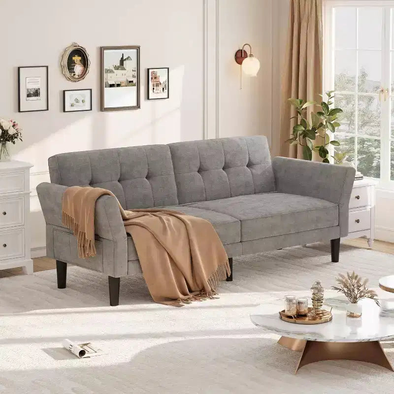 Sofá Cama Futón con Respaldo y Apoyabrazos Ajustables, Sofá Cama Convertible para Sala de Estar y Dormitorio