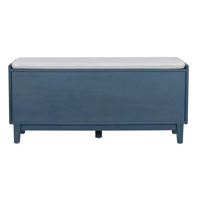 Banco de almacenamiento Boho para entrada, banco de zapatos de madera con cojín y puertas dobles de ratán