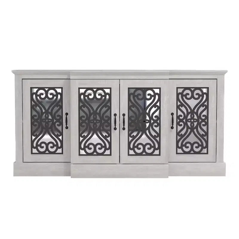 Aparador de 4 puertas con almacenamiento calado tipo espejo, 60.4" de ancho x 18.2" de profundidad x 29.3" de alto