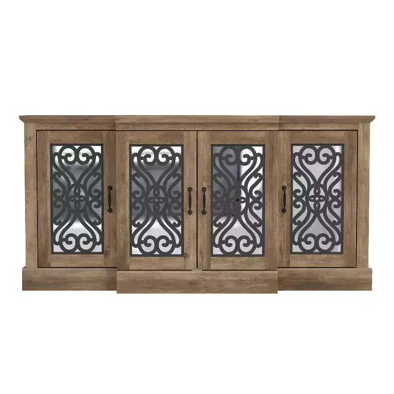 Aparador de 4 puertas con almacenamiento calado tipo espejo, 60.4" de ancho x 18.2" de profundidad x 29.3" de alto