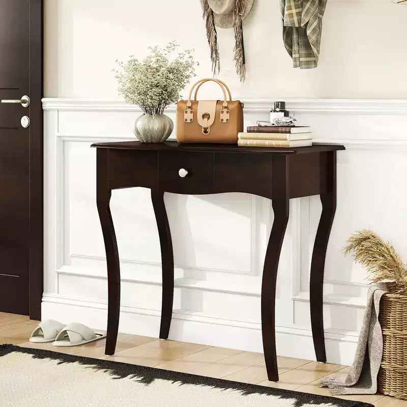 Mesa consola con cajón, estructura de madera maciza y rieles metálicos para el cajón, para recibidor