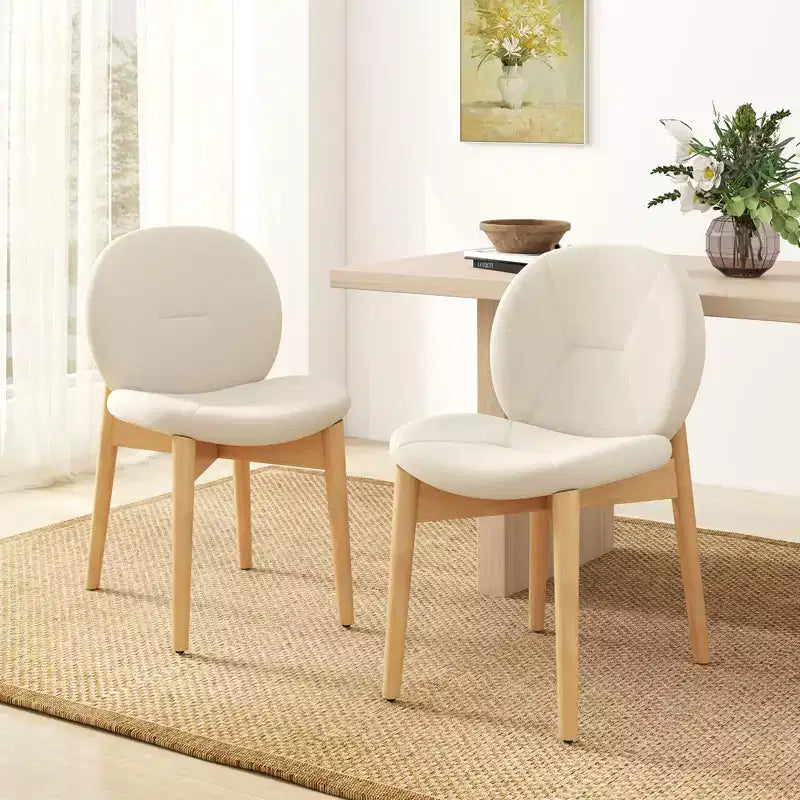 Juego de 2 sillas de comedor de madera, tapizadas en bouclé suave con asiento curvo