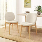 Juego de 2 sillas de comedor de madera, tapizadas en bouclé suave con asiento curvo