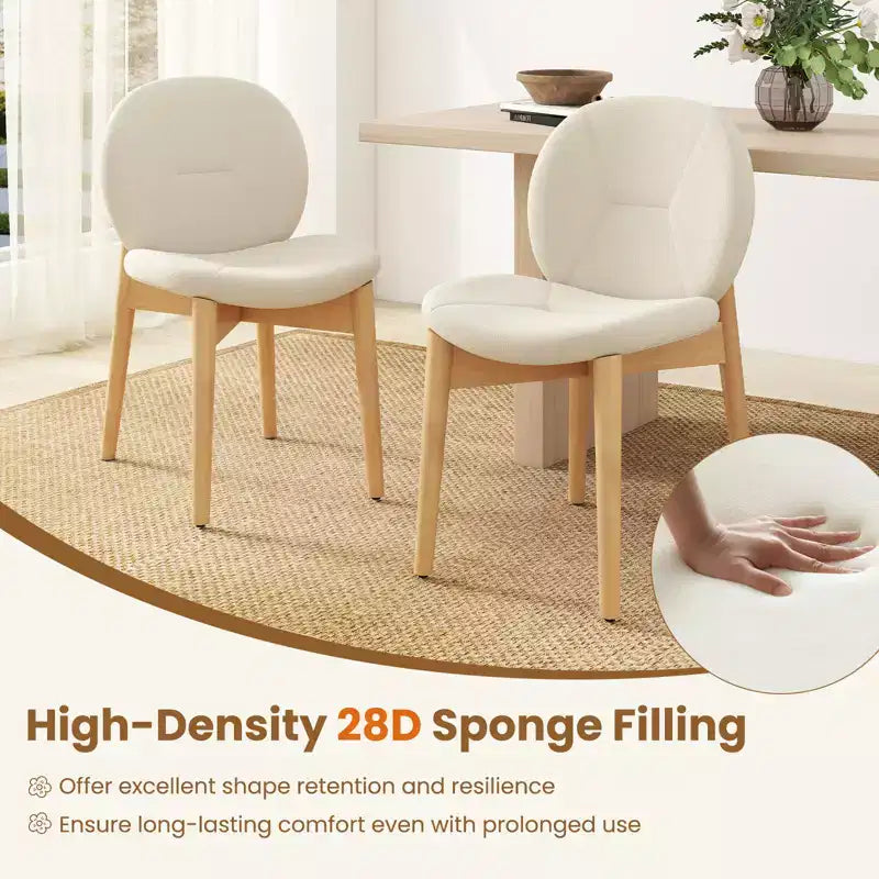 Juego de 2 sillas de comedor de madera, tapizadas en bouclé suave con asiento curvo