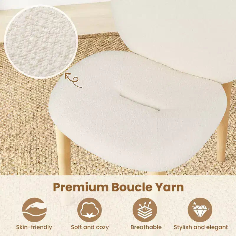 Juego de 2 sillas de comedor de madera, tapizadas en bouclé suave con asiento curvo