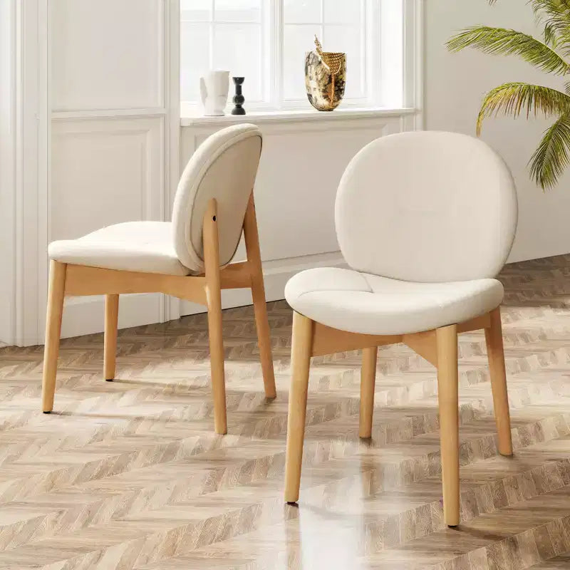 Juego de 2 sillas de comedor de madera, tapizadas en bouclé suave con asiento curvo