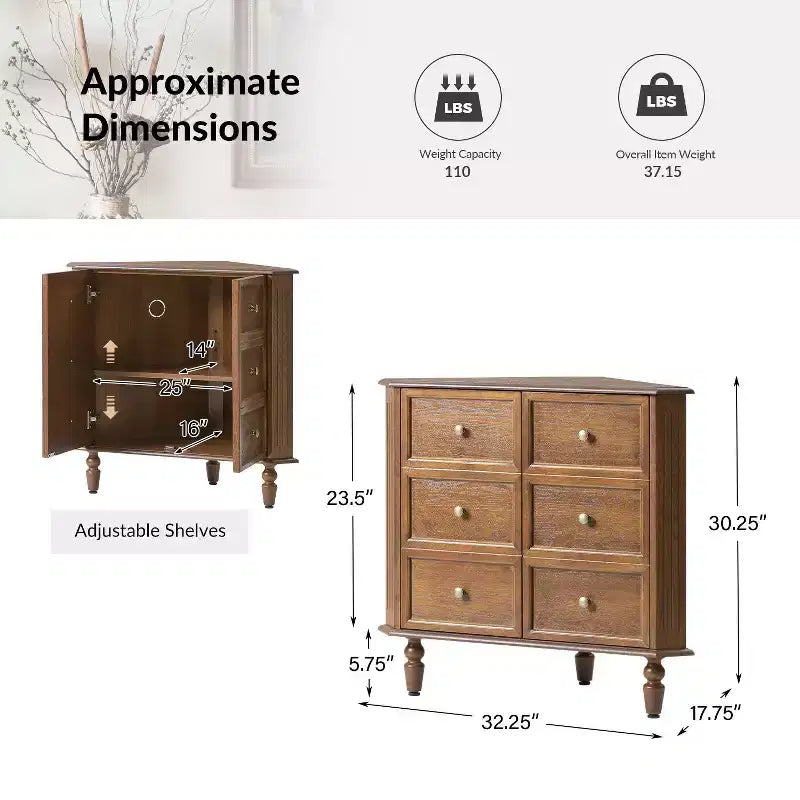 Gabinete esquinero de 76 cm de alto con 2 puertas y patas torneadas
