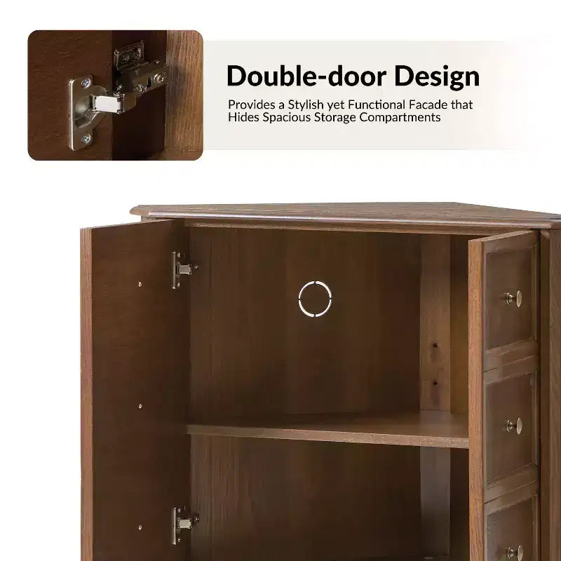 Gabinete esquinero de 76 cm de alto con 2 puertas y patas torneadas