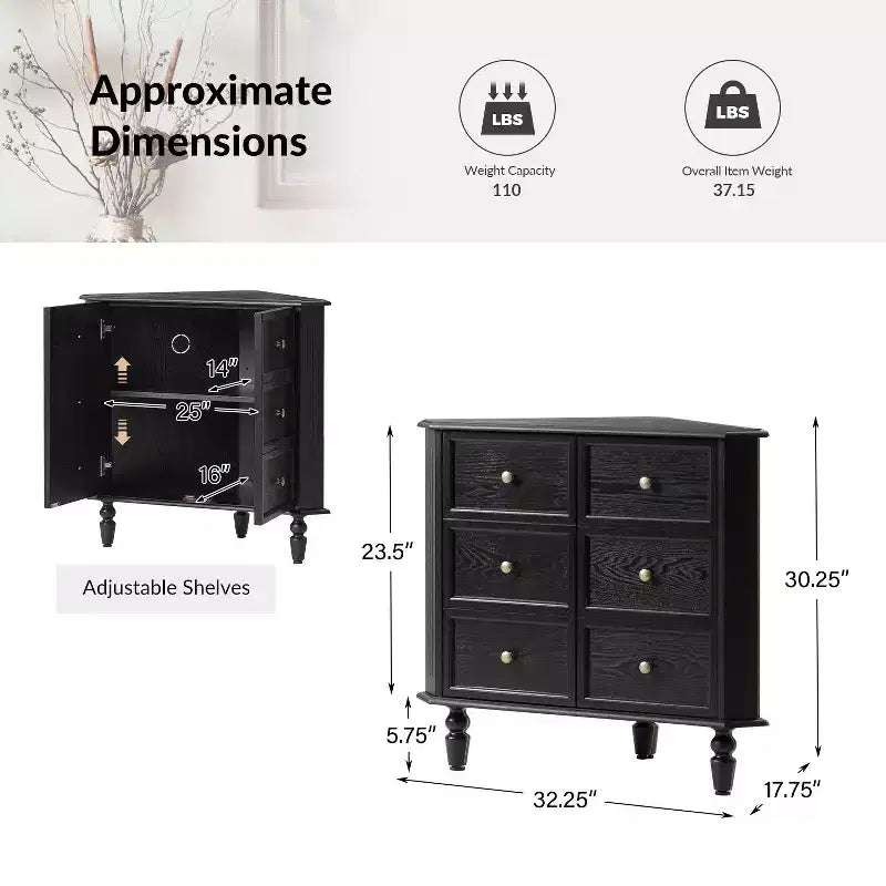 Gabinete esquinero de 76 cm de alto con 2 puertas y patas torneadas