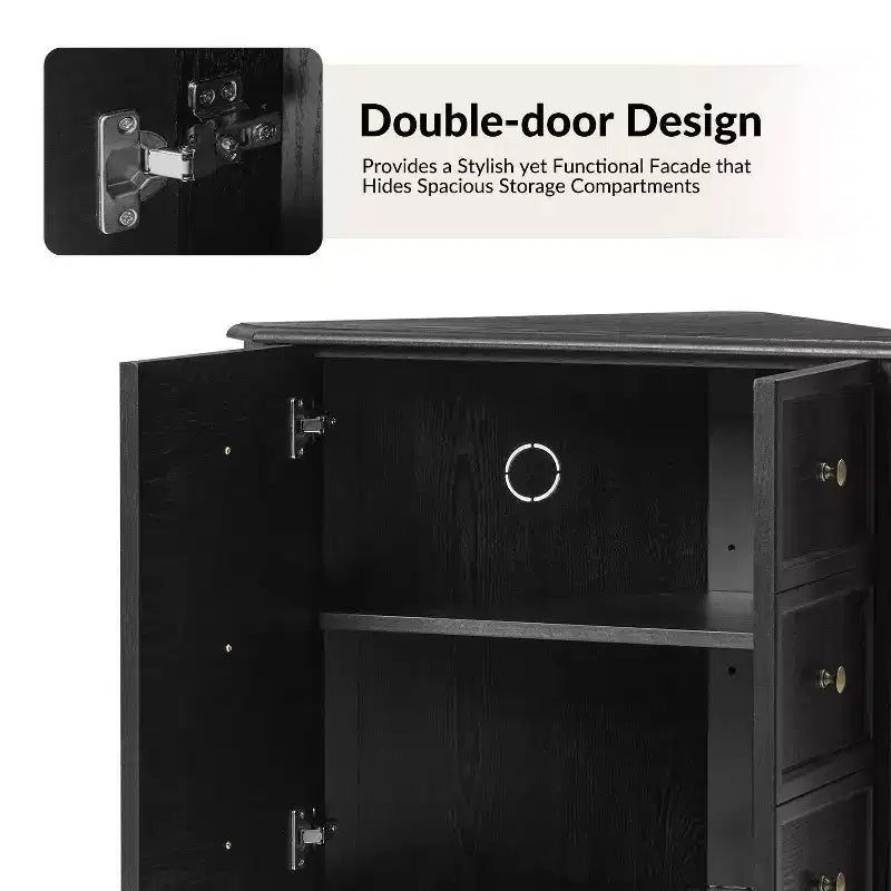 Gabinete esquinero de 76 cm de alto con 2 puertas y patas torneadas