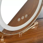 Tocador de esquina con espejo, juego moderno de tocador de maquillaje con taburete y gabinete, mesa de tocador de madera con cajones para dormitorio y baño
