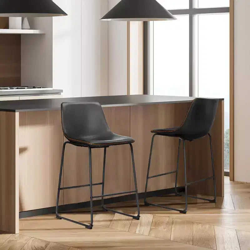 TUYOHW 36.2H Mid-Century Modern Bar Stools Set of 2,Faux Leather Counter Height Chairs with Footrest,Dining Chairs for Home Bar,Office,Kitchen