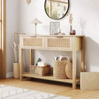 Mesa consola de entrada rústica de 43 pulgadas con 2 cajones y almacenamiento de 2 niveles para sala de estar, recibidor (color madera natural)