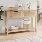 Mesa consola de entrada rústica de 43 pulgadas con 2 cajones y almacenamiento de 2 niveles para sala de estar, recibidor (color madera natural)