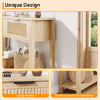 Mesa consola de entrada rústica de 43 pulgadas con 2 cajones y almacenamiento de 2 niveles para sala de estar, recibidor (color madera natural)