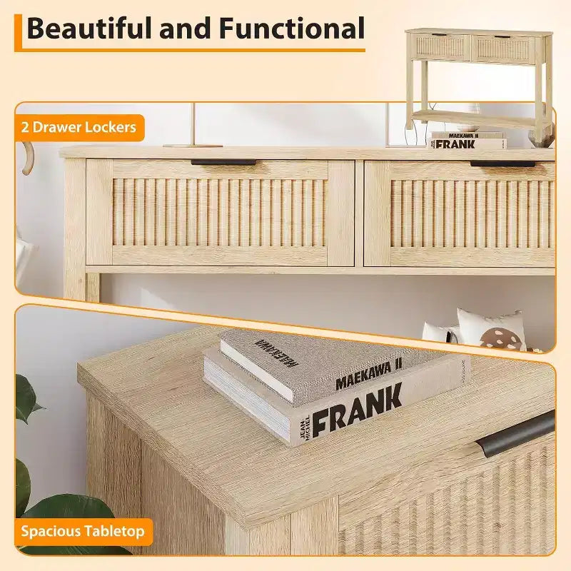 Mesa consola de entrada rústica de 43 pulgadas con 2 cajones y almacenamiento de 2 niveles para sala de estar, recibidor (color madera natural)