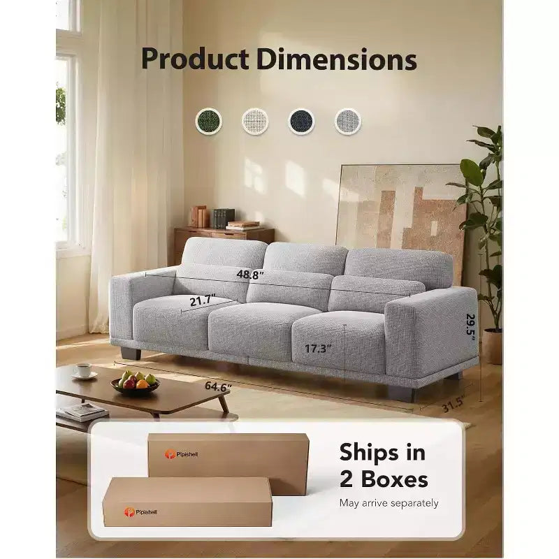89 Sofá Cómodo de 3 Plazas, Sofá de 3 Plazas para Sala de Estar, Confortable con Cojín Engrosado, Fundas Removibles y Lavables, Sofás de Lino-Algodón, Gris