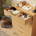 Cómoda acanalada para dormitorio con 5 cajones, 81 cm de ancho, moderna cómoda de madera para dormitorio con tiradores de metal, organizador de almacenamiento de ropa ancho, mueble para TV