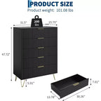 Cómoda acanalada para dormitorio con 5 cajones, 81 cm de ancho, moderna cómoda de madera para dormitorio con tiradores de metal, organizador de almacenamiento de ropa ancho, mueble para TV