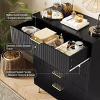 Cómoda acanalada para dormitorio con 5 cajones, 81 cm de ancho, moderna cómoda de madera para dormitorio con tiradores de metal, organizador de almacenamiento de ropa ancho, mueble para TV