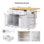 Isla de cocina con almacenamiento, carritos de almacenamiento de cocina rodantes con ala abatible, toma de corriente, estantes, cajones y ruedas con bloqueo, blanco.