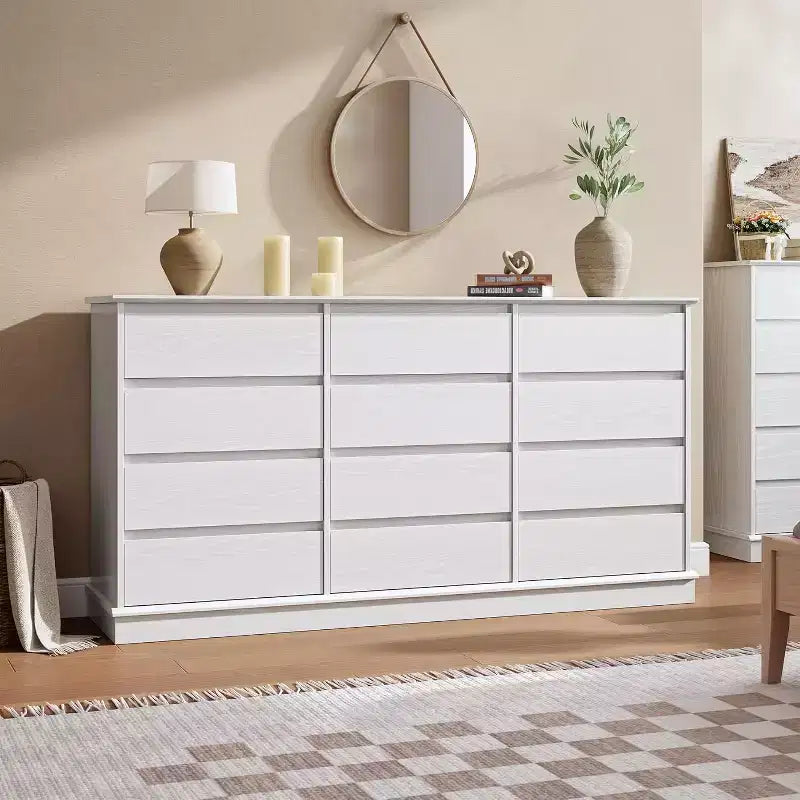Cómoda de 5 a 12 cajones para dormitorio, cómoda doble grande con cajones profundos y parte superior ancha, cómoda de madera alta para sala de estar, pasillo, habitación de niños