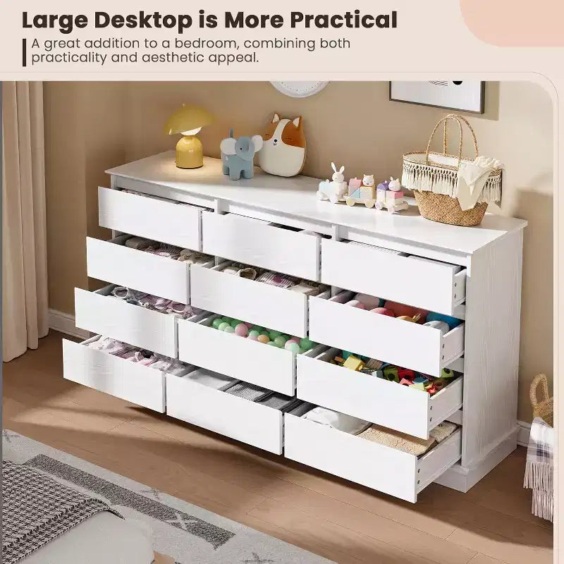 Cómoda de 5 a 12 cajones para dormitorio, cómoda doble grande con cajones profundos y parte superior ancha, cómoda de madera alta para sala de estar, pasillo, habitación de niños