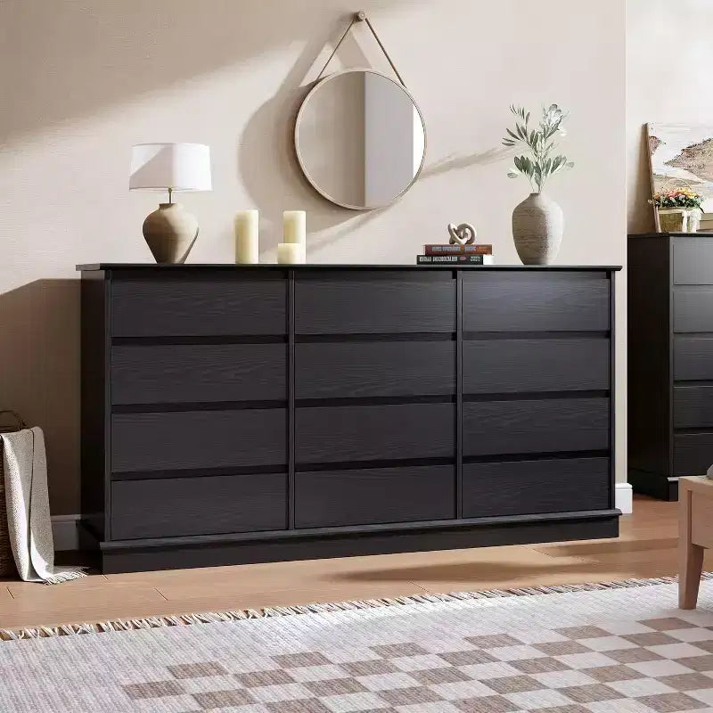 Cómoda de 5 a 12 cajones para dormitorio, cómoda doble grande con cajones profundos y parte superior ancha, cómoda de madera alta para sala de estar, pasillo, habitación de niños
