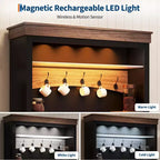 Mueble para cafetería con luz LED, aparador alto de estilo rústico con almacenamiento, armario buffet con soporte para microondas