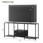 Mueble de TV de Metal y Tela con Estantes Abiertos y Cajón, Centro de Entretenimiento Moderno