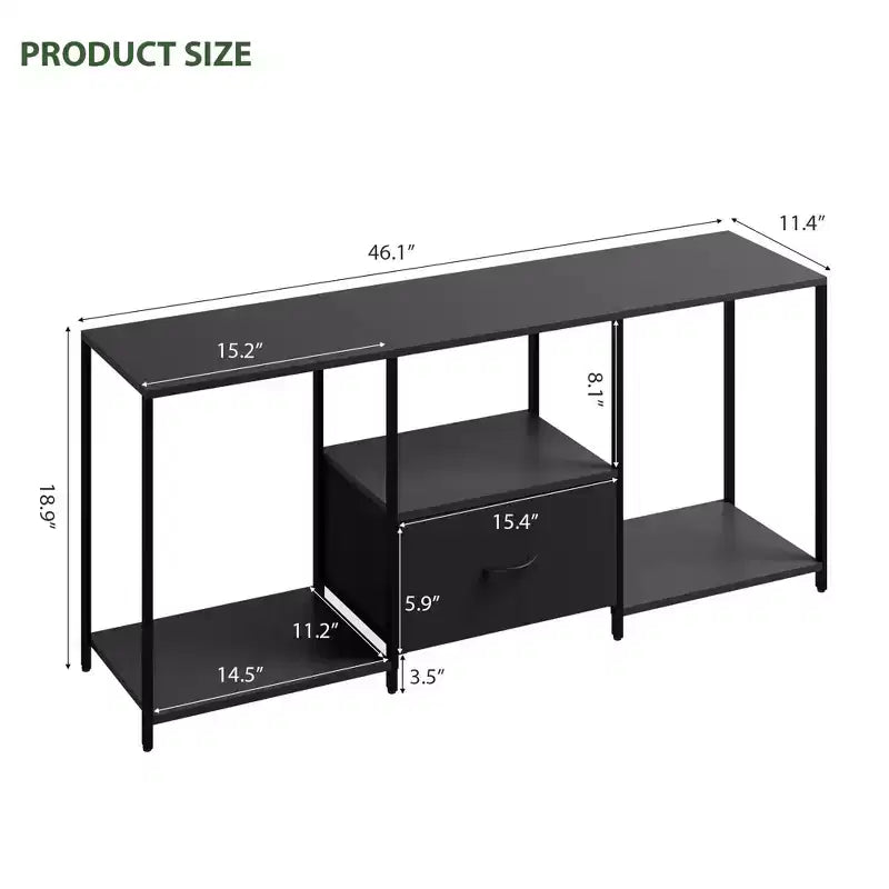 Mueble de TV de Metal y Tela con Estantes Abiertos y Cajón, Centro de Entretenimiento Moderno
